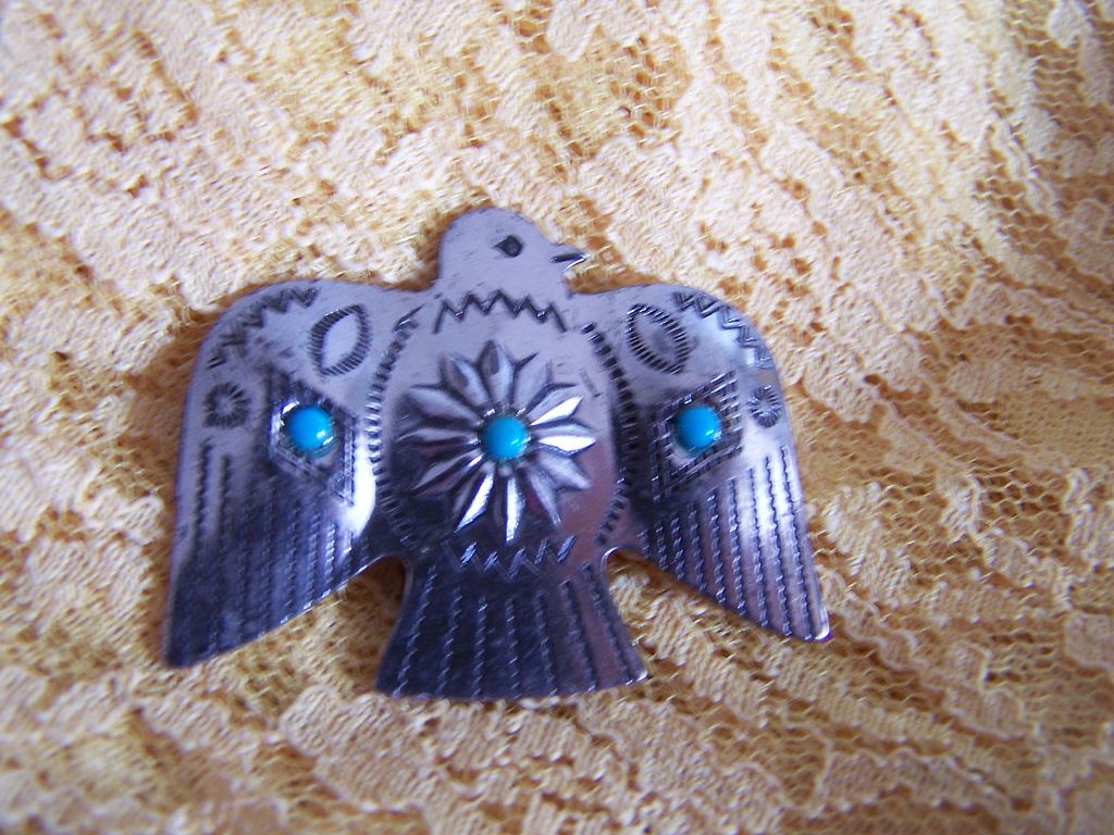 Vintage Metal Eagle Pin with Faux Turquoise Vintage Metal Eagle Pin with Faux Turquoise