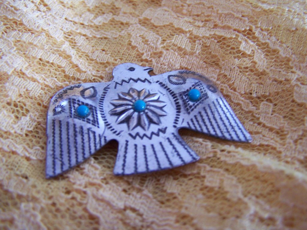 Vintage Metal Eagle Pin with Faux Turquoise Vintage Metal Eagle Pin with Faux Turquoise