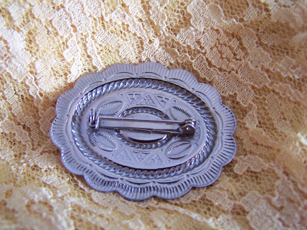 Vintage Metal Brooch Pin with Faux Turquoise Vintage Metal Brooch Pin with Faux Turquoise