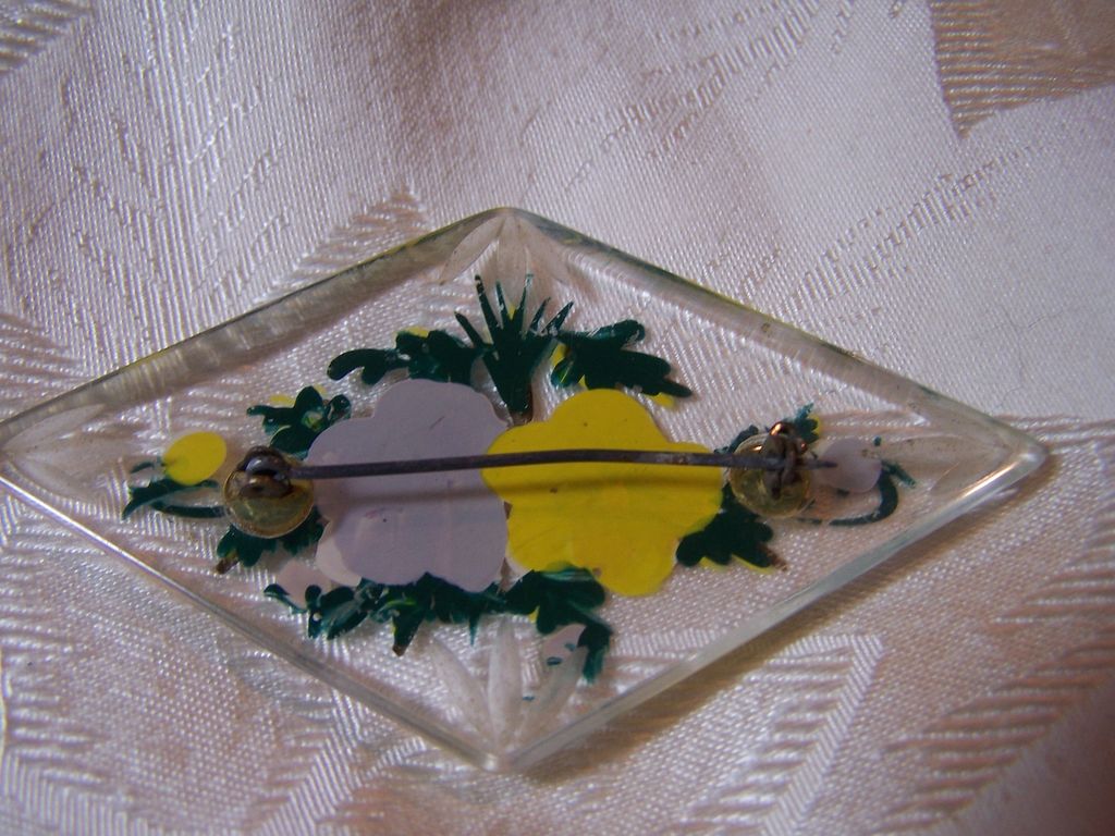 Handpainted Flowers on a Lucite Brooch Pin Handpainted Flowers on a Lucite Brooch Pin