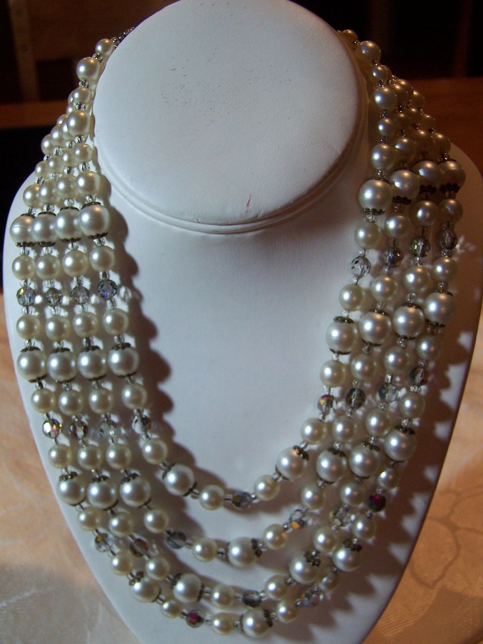Vintage 4 Strand Faux Pearl and AB Crystal Necklace Vintage 4 Strand Faux Pearl and AB Crystal Necklace
