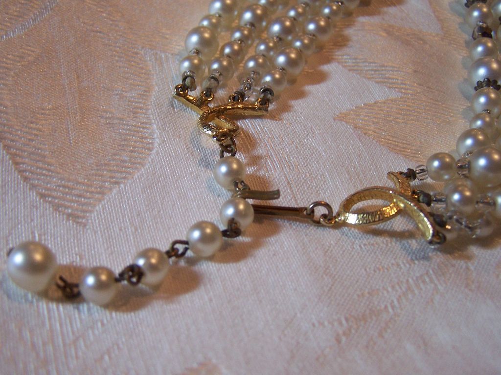 Vintage 4 Strand Faux Pearl and AB Crystal Necklace Vintage 4 Strand Faux Pearl and AB Crystal Necklace