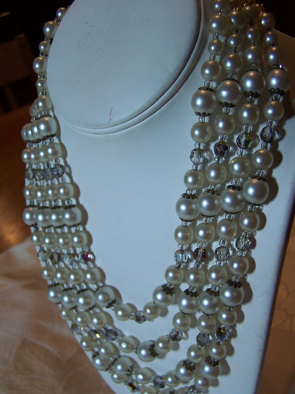 Vintage 4 Strand Faux Pearl and AB Crystal Necklace Vintage 4 Strand Faux Pearl and AB Crystal Necklace