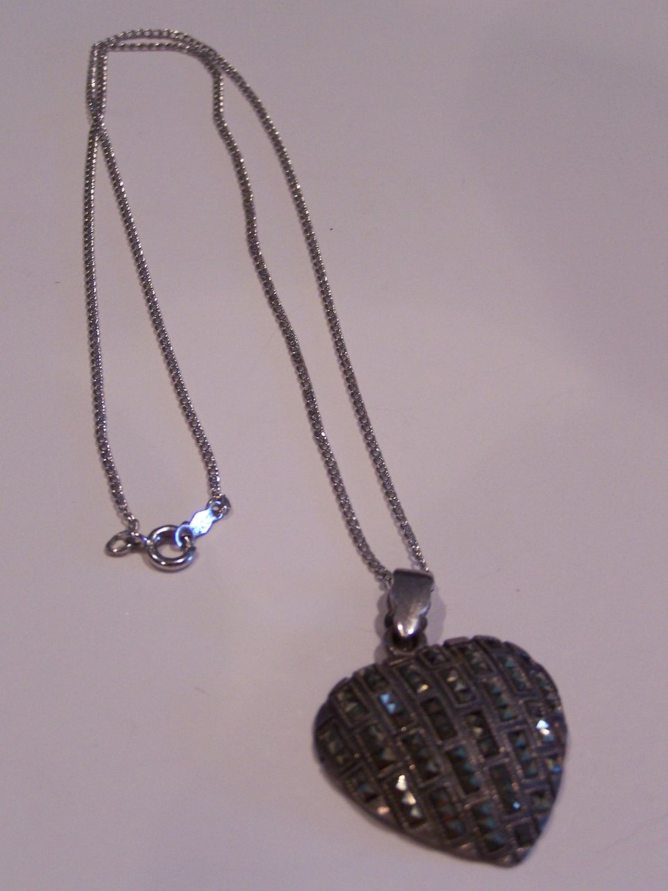 Signed Sterling Marcasite Heart Pendant On Chain Signed Sterling Marcasite Heart Pendant On Chain
