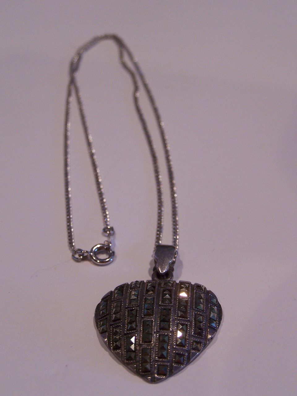 Signed Sterling Marcasite Heart Pendant On Chain Signed Sterling Marcasite Heart Pendant On Chain