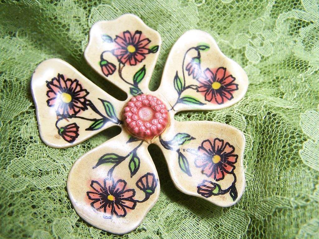 Vintage Enameled Flower Pin Stamped Germany Vintage Enameled Flower Pin Stamped Germany