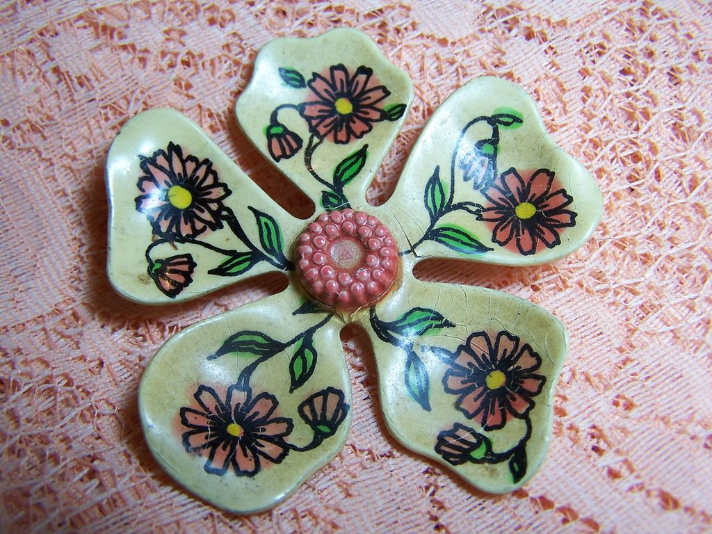 Vintage Enameled Flower Pin Stamped Germany Vintage Enameled Flower Pin Stamped Germany