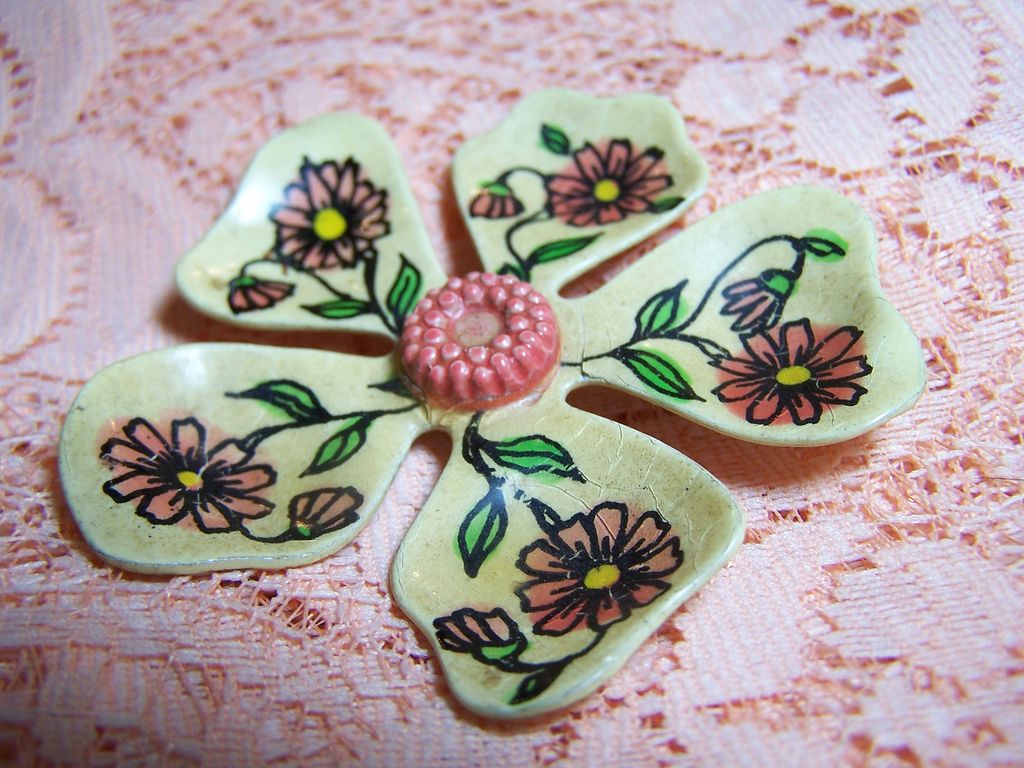 Vintage Enameled Flower Pin Stamped Germany Vintage Enameled Flower Pin Stamped Germany