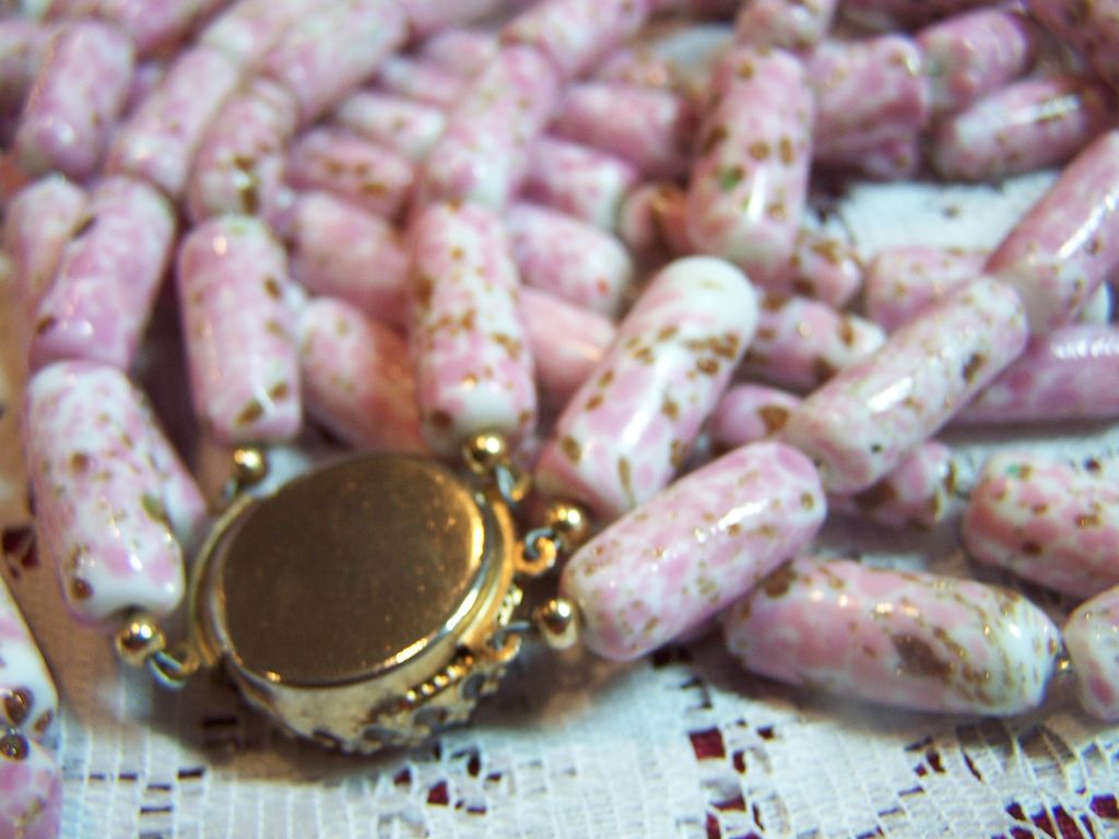 Vintage Triple Strand Handpainted Porcelain Beaded Necklace Vintage Triple Strand Handpainted Porcelain Beaded Necklace
