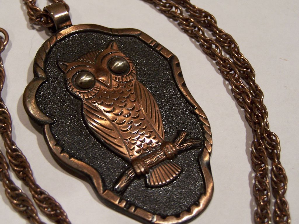 Vintage 1960's 1970's Solid Copper Owl Necklace Vintage 1960's 1970's Solid Copper Owl Necklace