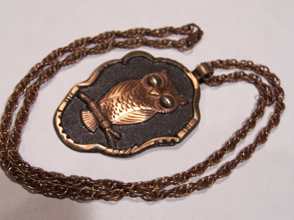 Vintage 1960's 1970's Solid Copper Owl Necklace Vintage 1960's 1970's Solid Copper Owl Necklace