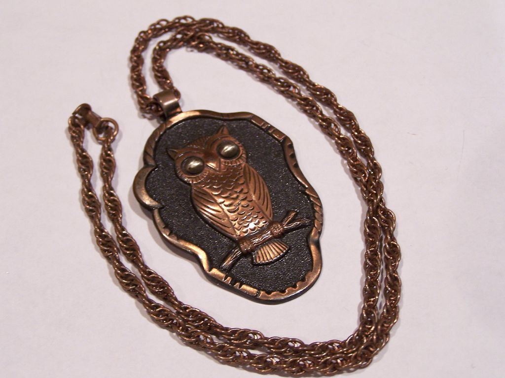 Vintage 1960's 1970's Solid Copper Owl Necklace Vintage 1960's 1970's Solid Copper Owl Necklace