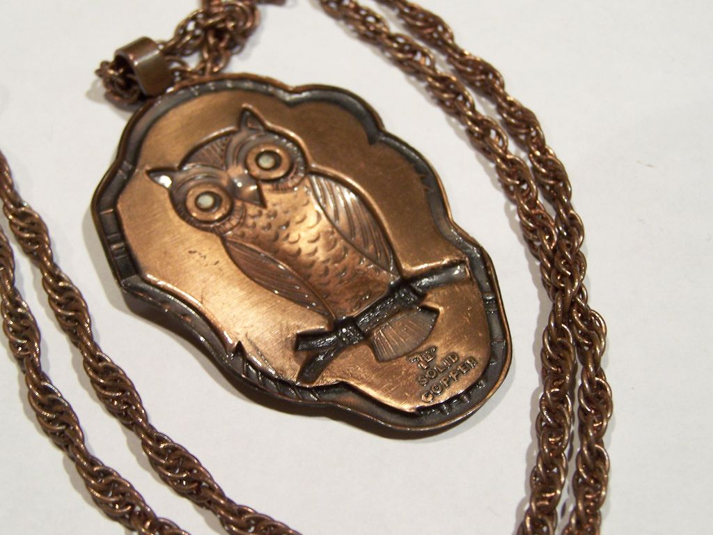 Vintage 1960's 1970's Solid Copper Owl Necklace Vintage 1960's 1970's Solid Copper Owl Necklace