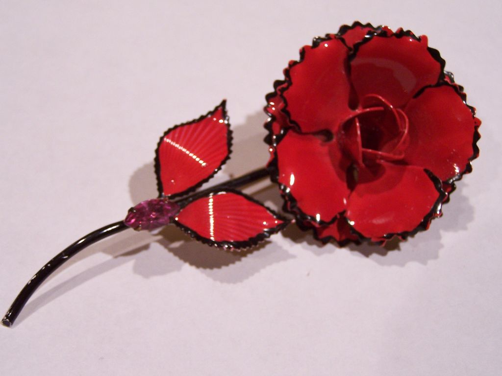 Lipstick Red 1960's Enameled Flower Power Pin Brooch Signed! Lipstick Red 1960's Enameled Flower Power Pin Brooch Signed!