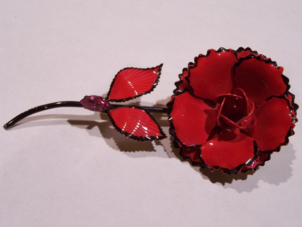 Lipstick Red 1960's Enameled Flower Power Pin Brooch Signed! Lipstick Red 1960's Enameled Flower Power Pin Brooch Signed!