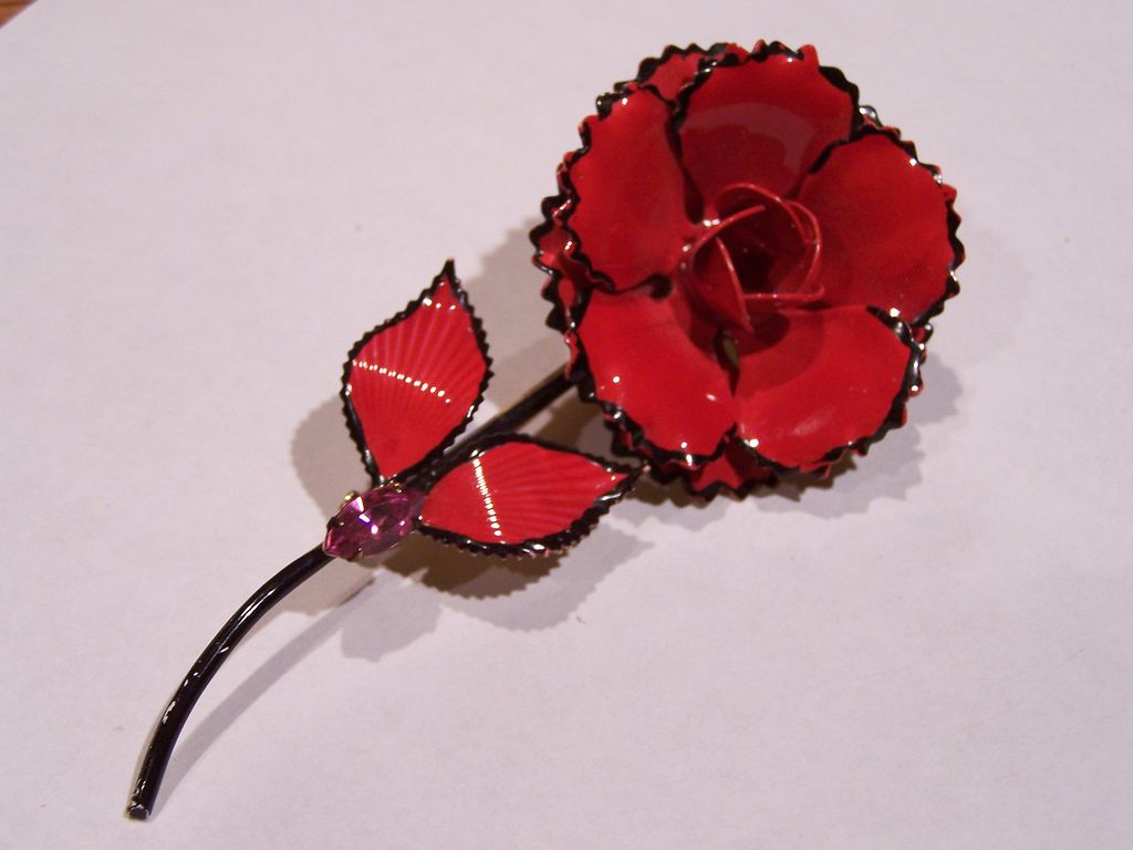 Lipstick Red 1960's Enameled Flower Power Pin Brooch Signed! Lipstick Red 1960's Enameled Flower Power Pin Brooch Signed!