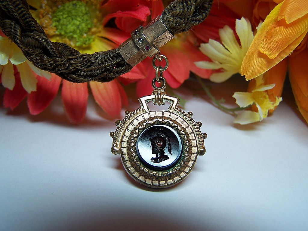 Antique Victorian Woven Hair Cameo Watch Chain Fob 1/10 Rose Gold Antique Victorian Woven Hair Cameo Watch Chain Fob 1/10 Rose Gold
