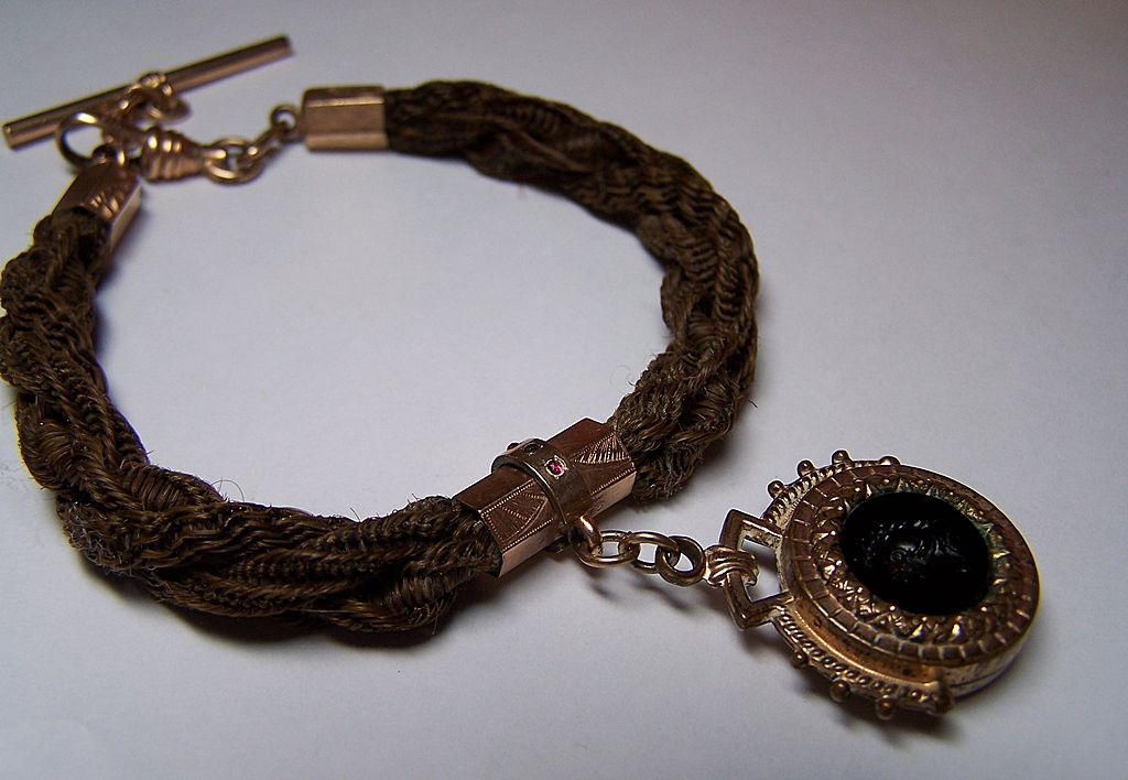 Antique Victorian Woven Hair Cameo Watch Chain Fob 1/10 Rose Gold Antique Victorian Woven Hair Cameo Watch Chain Fob 1/10 Rose Gold