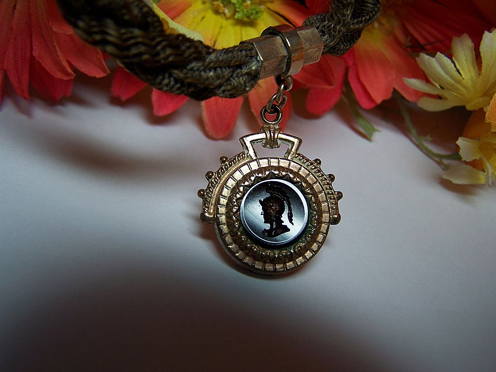Antique Victorian Woven Hair Cameo Watch Chain Fob 1/10 Rose Gold Antique Victorian Woven Hair Cameo Watch Chain Fob 1/10 Rose Gold