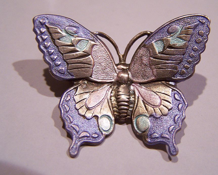 Vintage Figural Butterfly Pin With Glossy Metallic Enamel Vintage Figural Butterfly Pin With Glossy Metallic Enamel