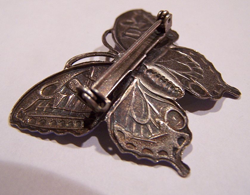 Vintage Figural Butterfly Pin With Glossy Metallic Enamel Vintage Figural Butterfly Pin With Glossy Metallic Enamel