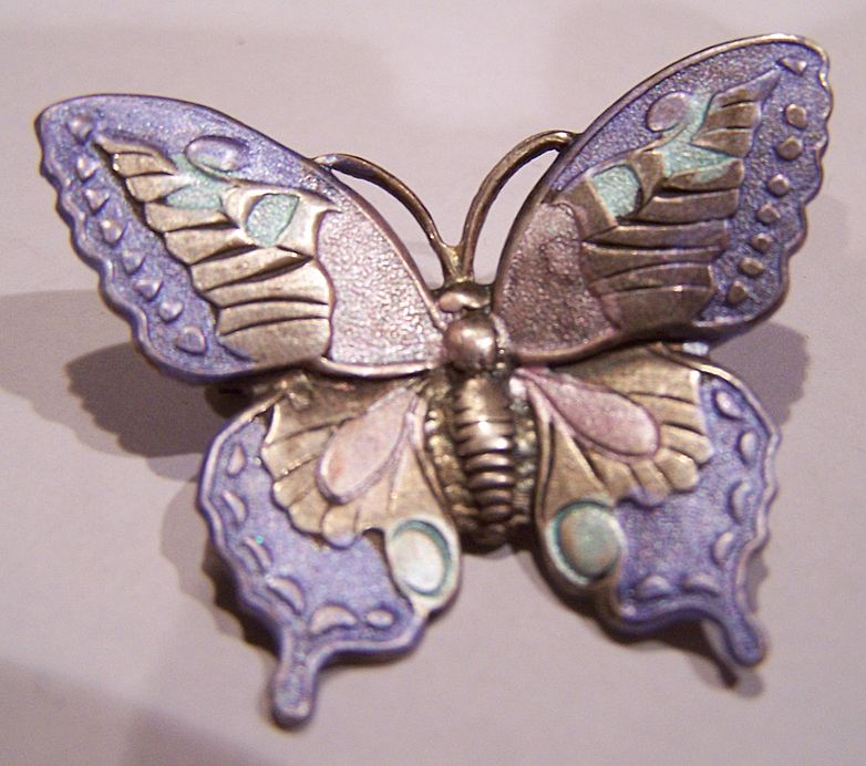 Vintage Figural Butterfly Pin With Glossy Metallic Enamel Vintage Figural Butterfly Pin With Glossy Metallic Enamel