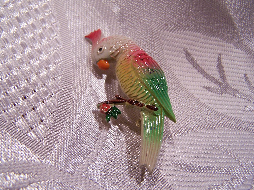 Vintage Enameled Parrot Bird Pin Brooch Cockatiel Vintage Enameled Parrot Bird Pin Brooch Cockatiel
