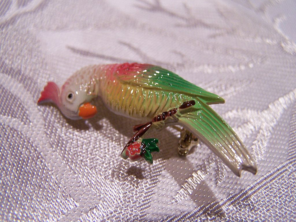 Vintage Enameled Parrot Bird Pin Brooch Cockatiel Vintage Enameled Parrot Bird Pin Brooch Cockatiel