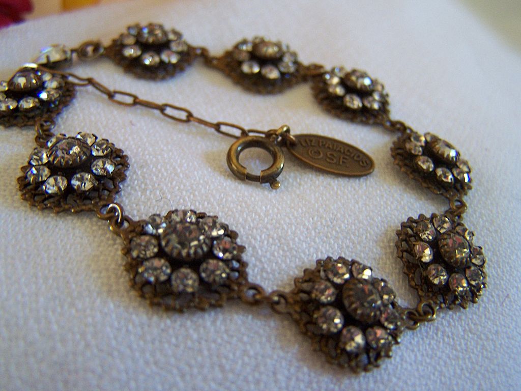 Signed Rhinestone Brass Bracelet Liz Palacios Signed Rhinestone Brass Bracelet Liz Palacios