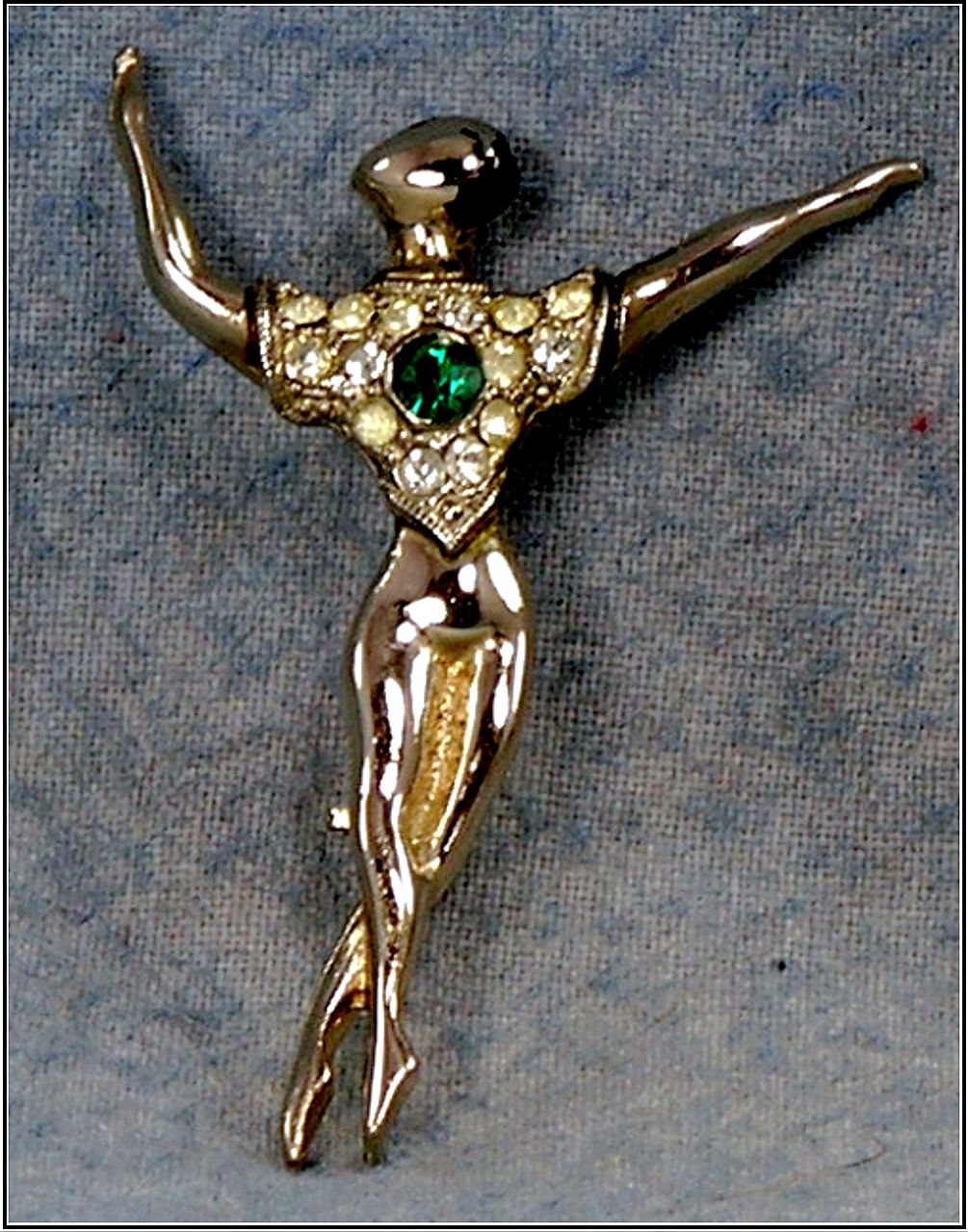 Rhinestone Golden Male Ballet Dancer Brooch Rhinestone Golden Male Ballet Dancer Brooch