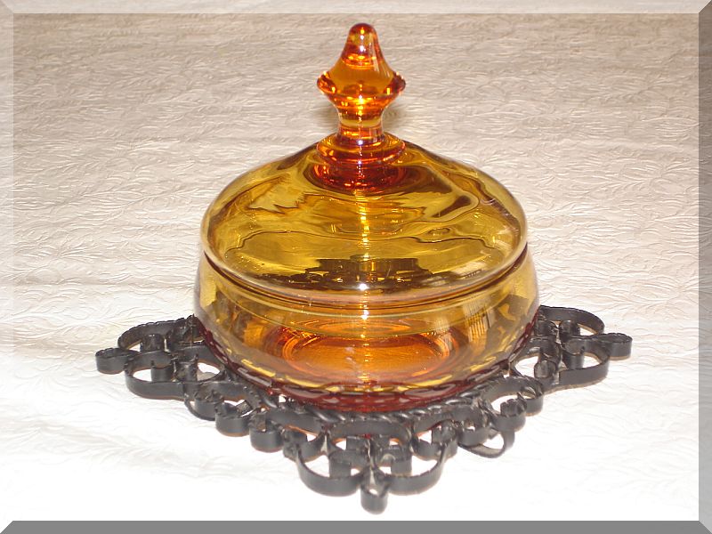 Amber Glass Compote with Metal Stand Amber Glass Compote with Metal Stand