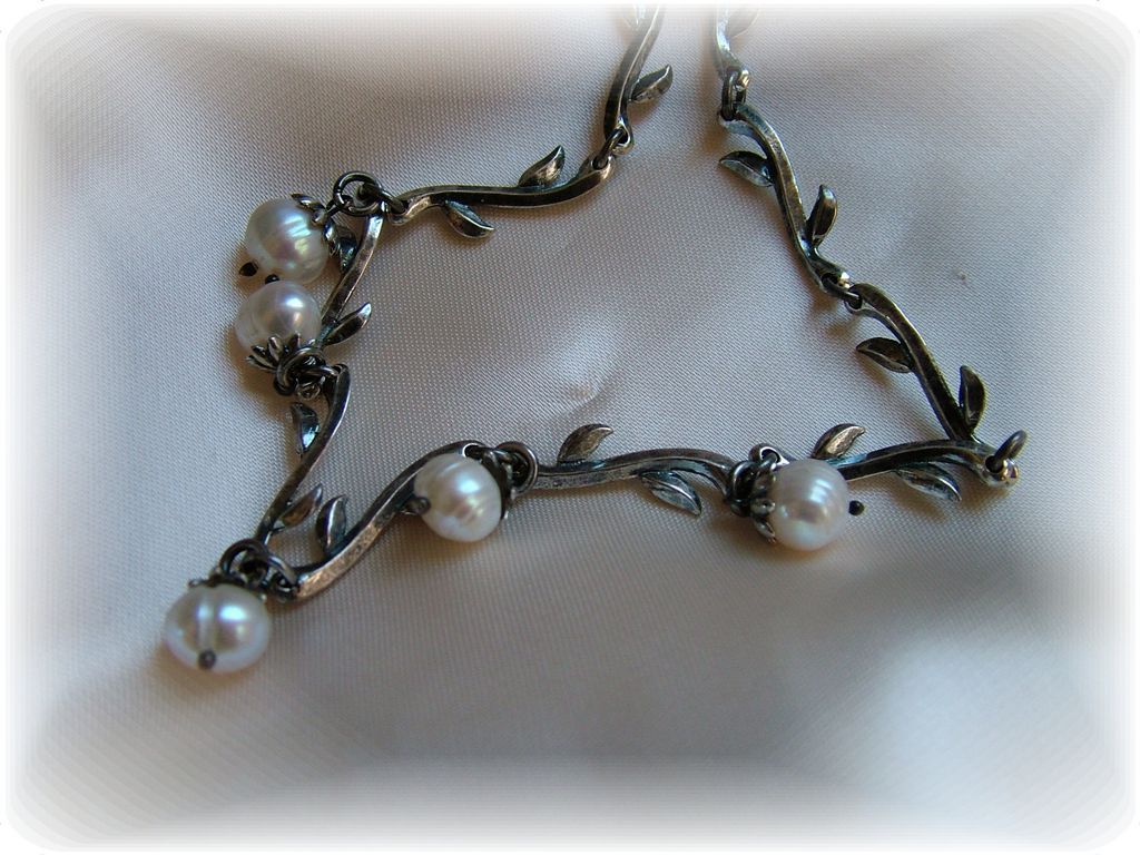 Sterling Silver choker leaves, vines and cultured pearls Sterling Silver choker leaves, vines and cultured pearls