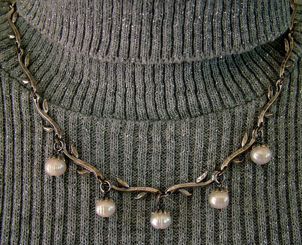 Sterling Silver choker leaves, vines and cultured pearls Sterling Silver choker leaves, vines and cultured pearls