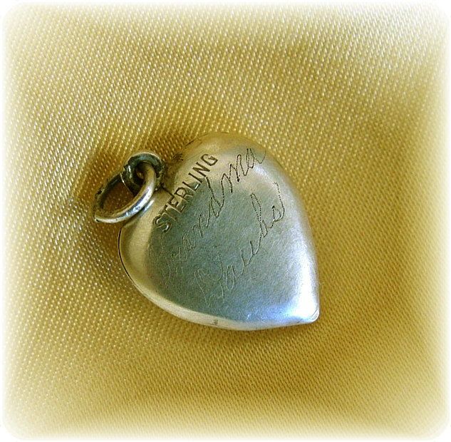 Rare vintage celluloid and sterling silver puffy heart charm Rare vintage celluloid and sterling silver puffy heart charm