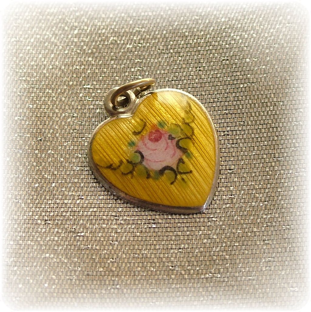 Very rare color golden yellow guilloche rose sterling silver heart charm Very rare color golden yellow guilloche rose sterling silver heart charm