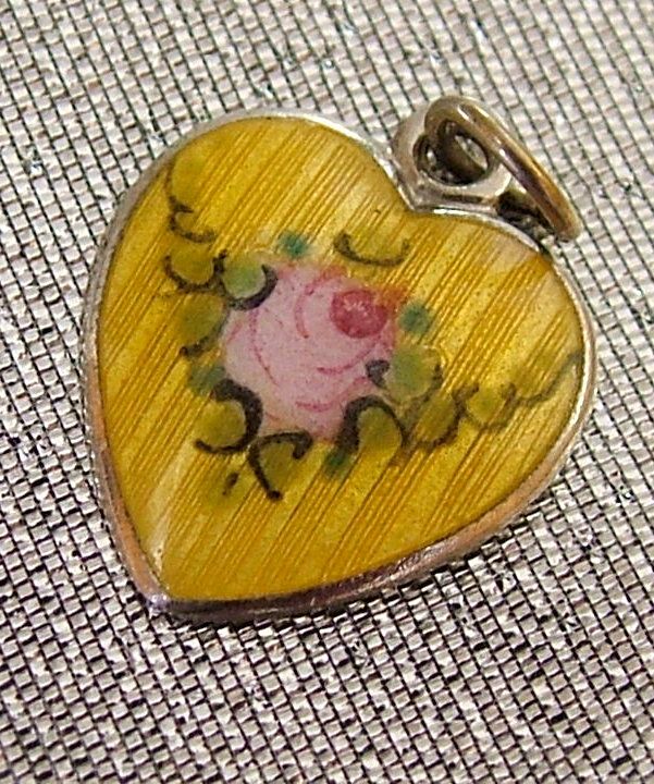 Very rare color golden yellow guilloche rose sterling silver heart charm Very rare color golden yellow guilloche rose sterling silver heart charm