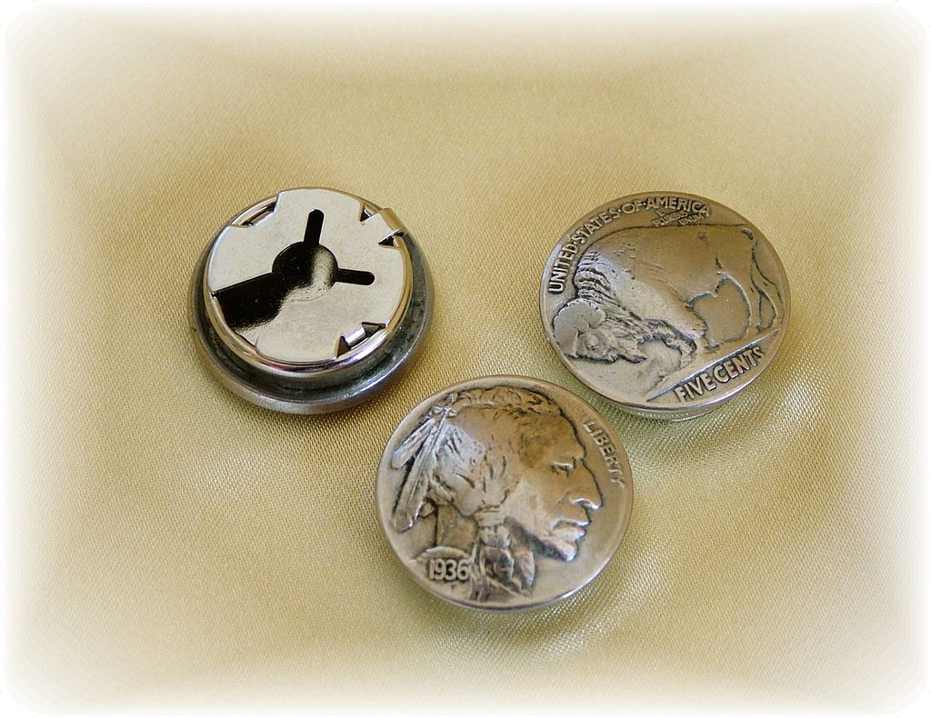 Set of three genuine buffalo/Native American nickel coin button covers Set of three genuine buffalo/Native American nickel coin button covers