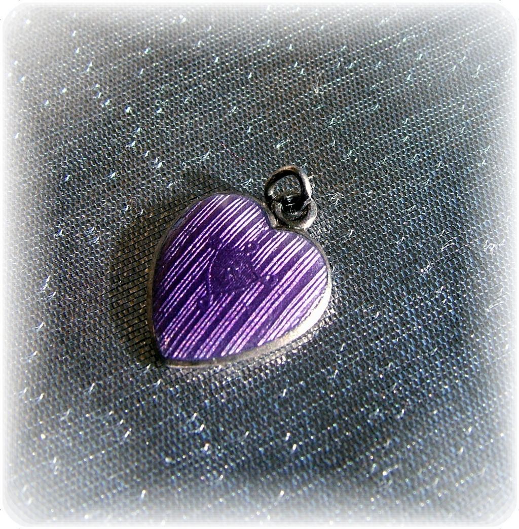 Rare sterling silver with lavender guilloche enamel heart charm Rare sterling silver with lavender guilloche enamel heart charm