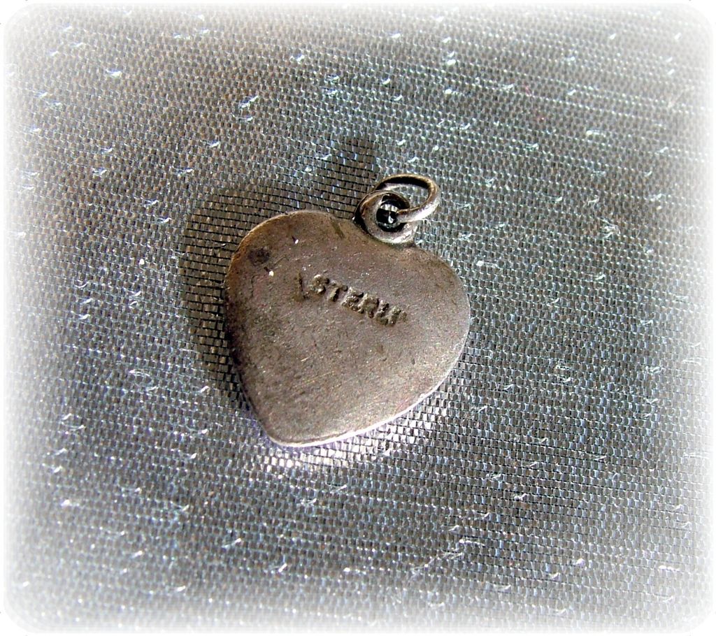 Rare sterling silver with lavender guilloche enamel heart charm Rare sterling silver with lavender guilloche enamel heart charm