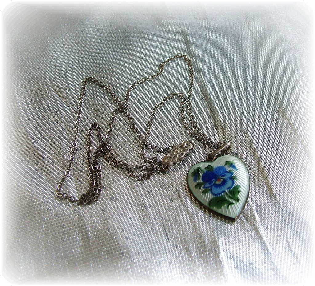Holmson guilloche pansy heart pendant sterling with enamel both sides Holmson guilloche pansy heart pendant sterling with enamel both sides