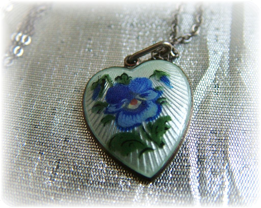 Holmson guilloche pansy heart pendant sterling with enamel both sides Holmson guilloche pansy heart pendant sterling with enamel both sides