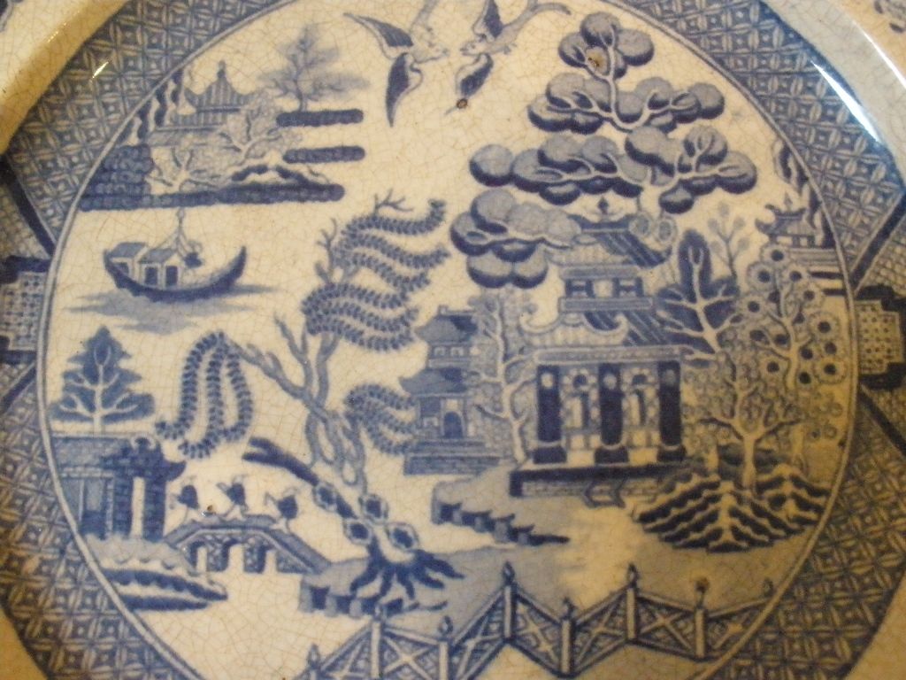 Antique English Rare Staffordshire Elkin & Newton Stoneware Blue Willow Plate.-FREE SHIPPING- Antique English Rare Staffordshire Elkin & Newton Stoneware Blue Willow Plate.-FREE SHIPPING-