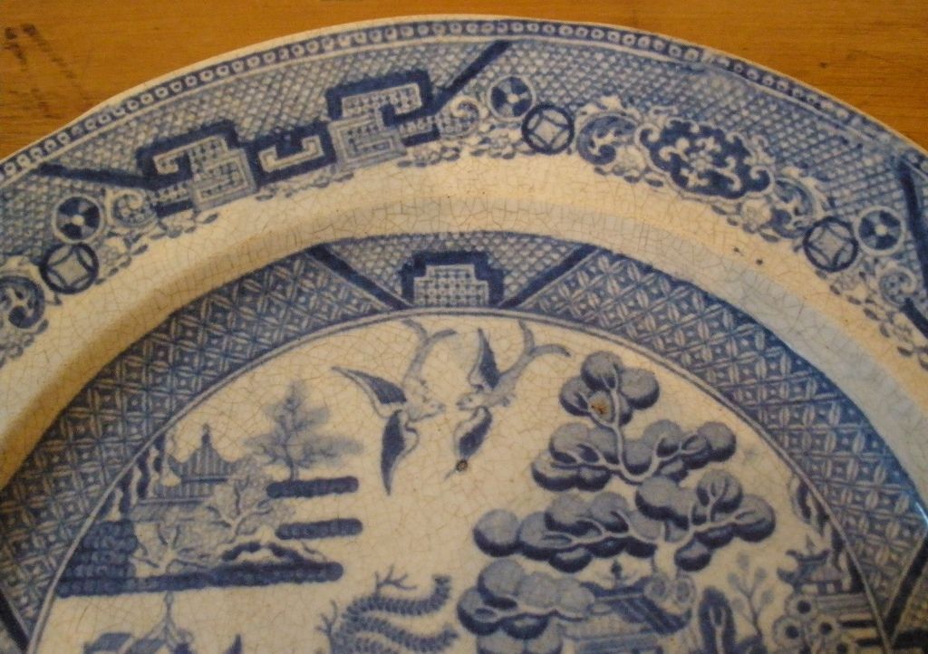 Antique English Rare Staffordshire Elkin & Newton Stoneware Blue Willow Plate.-FREE SHIPPING- Antique English Rare Staffordshire Elkin & Newton Stoneware Blue Willow Plate.-FREE SHIPPING-