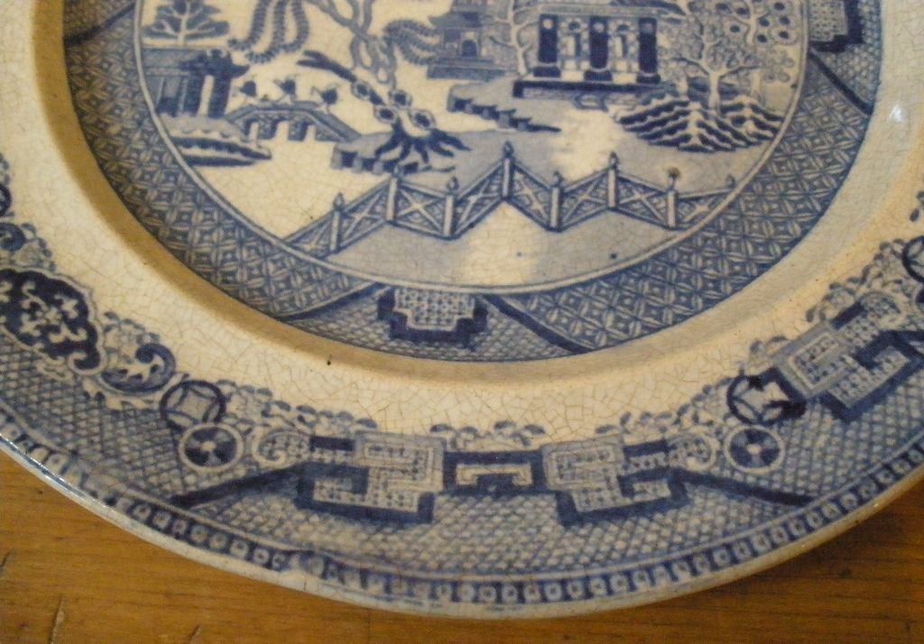 Antique English Rare Staffordshire Elkin & Newton Stoneware Blue Willow Plate.-FREE SHIPPING- Antique English Rare Staffordshire Elkin & Newton Stoneware Blue Willow Plate.-FREE SHIPPING-