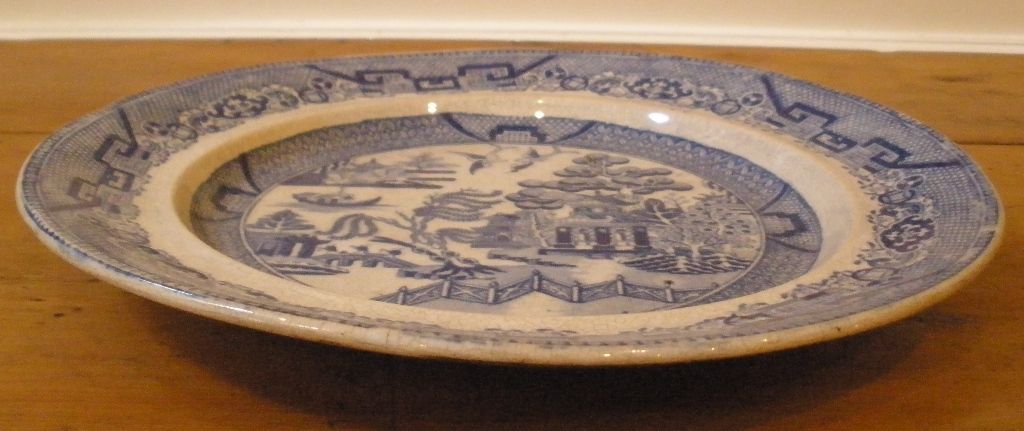 Antique English Rare Staffordshire Elkin & Newton Stoneware Blue Willow Plate.-FREE SHIPPING- Antique English Rare Staffordshire Elkin & Newton Stoneware Blue Willow Plate.-FREE SHIPPING-