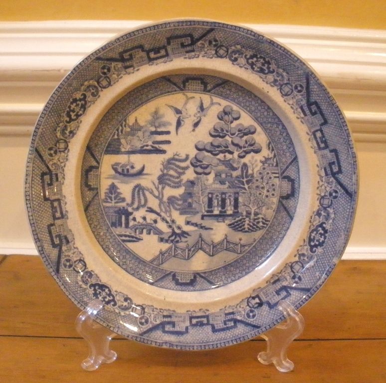 Antique English Rare Staffordshire Elkin & Newton Stoneware Blue Willow Plate.-FREE SHIPPING- Antique English Rare Staffordshire Elkin & Newton Stoneware Blue Willow Plate.-FREE SHIPPING-