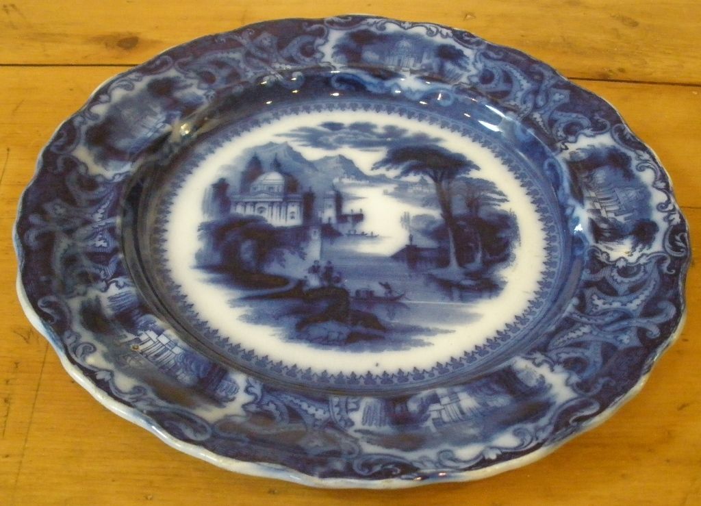 Antique Ironstone Flow Blue Plate, Sam Alcock & Co English C.1840.-FREE SHIPPING- Antique Ironstone Flow Blue Plate, Sam Alcock & Co English C.1840.-FREE SHIPPING-