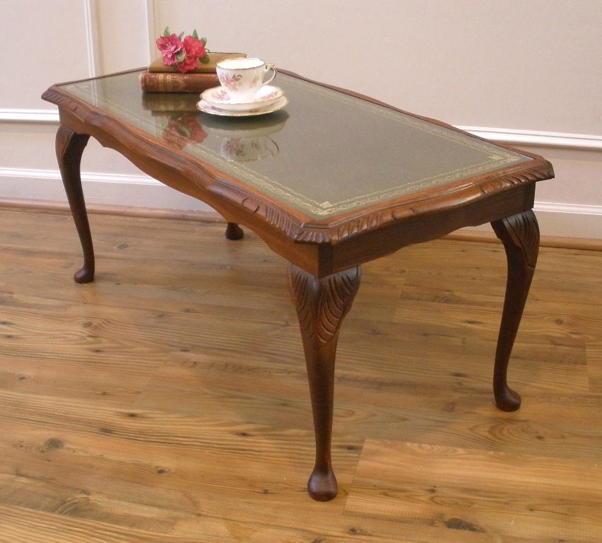 Vintage English Mahogany Leather & glass Top Coffee Table Vintage English Mahogany Leather & glass Top Coffee Table