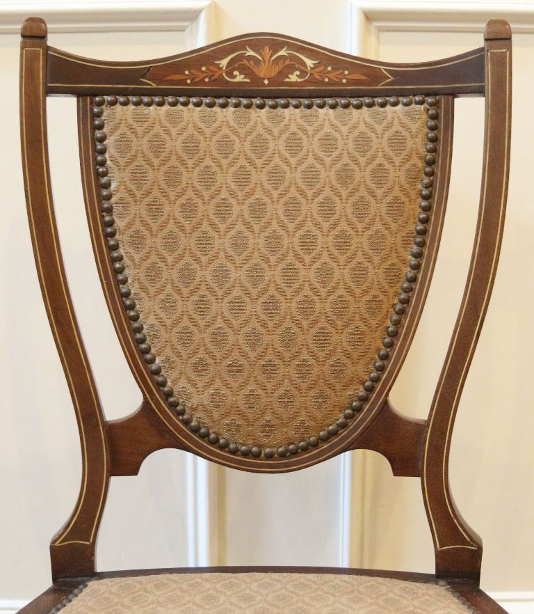 Antique English Mahogany Inlaid Petite Shield Back Chair Antique English Mahogany Inlaid Petite Shield Back Chair
