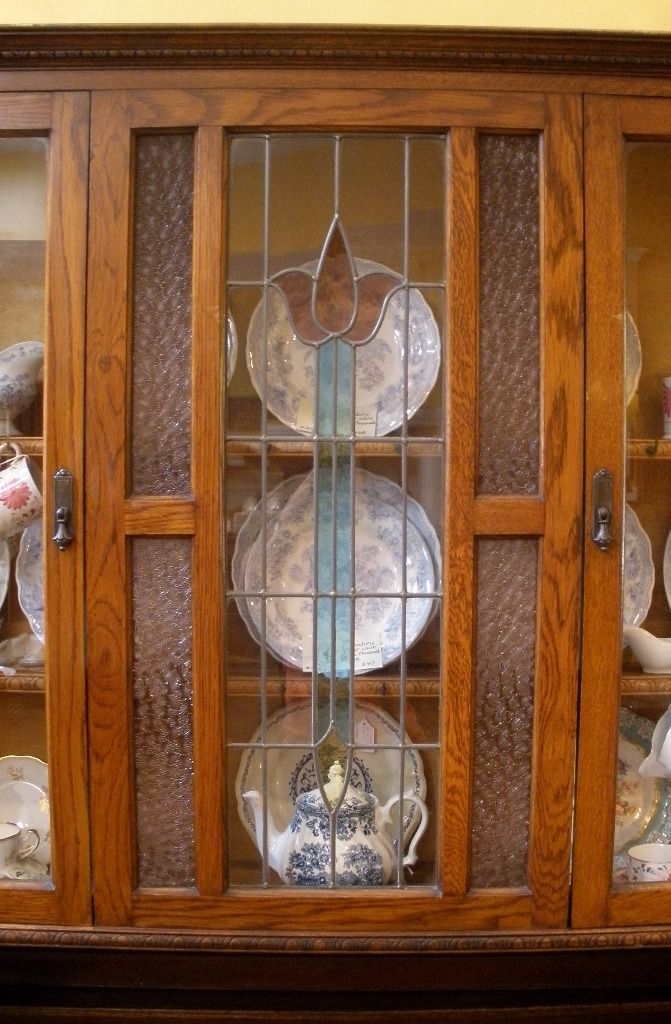 Large Antique English Carved Oak Stained Glass Dresser/Sideboard/China Cabinet/Hutch. - FREE SHIPPING - Large Antique English Carved Oak Stained Glass Dresser/Sideboard/China Cabinet/Hutch. - FREE SHIPPING -